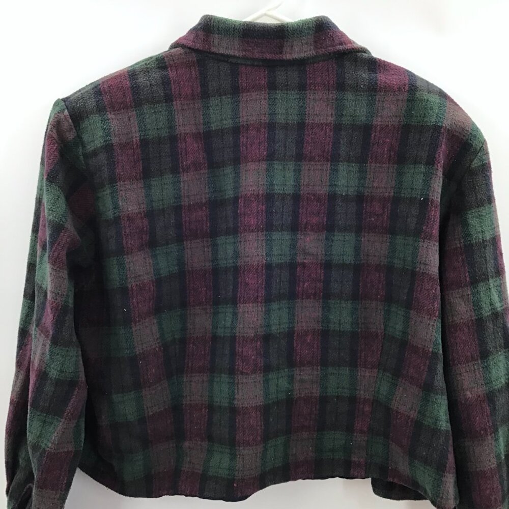 Vintage 1990s Cropped Plaid Flannel Shirt Grunge Sz 22 Long Sleeve Red Green - Picture 7 of 11